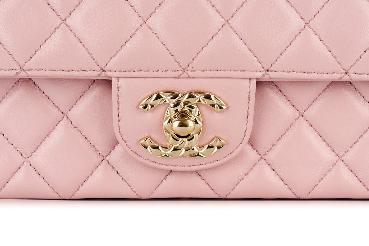 Chanel Mini Bag Top Handle Pink Lambskin Champagne Hardware - view 7
