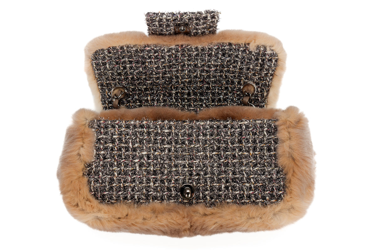 Chanel Bag Mink Fur Tweed Silver Hardware - view 10