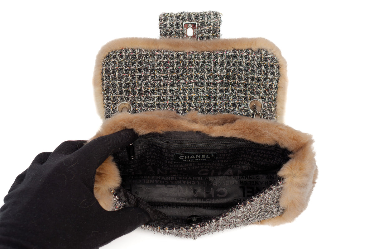 Chanel Bag Mink Fur Tweed Silver Hardware - view 11