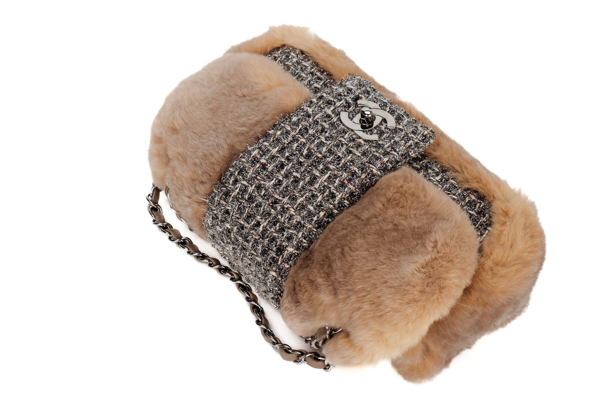 Chanel Bag Mink Fur Tweed Silver Hardware - view 12