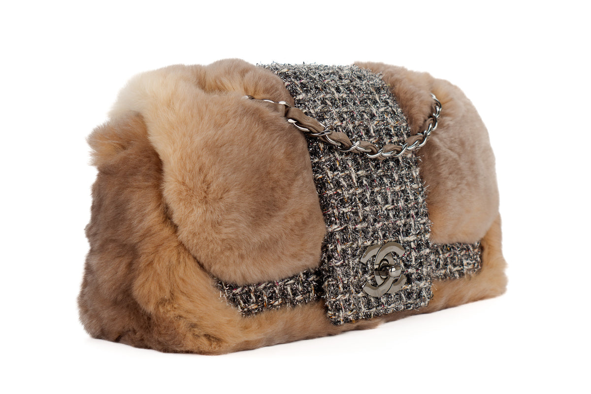 Chanel Bag Mink Fur Tweed Silver Hardware - view 2