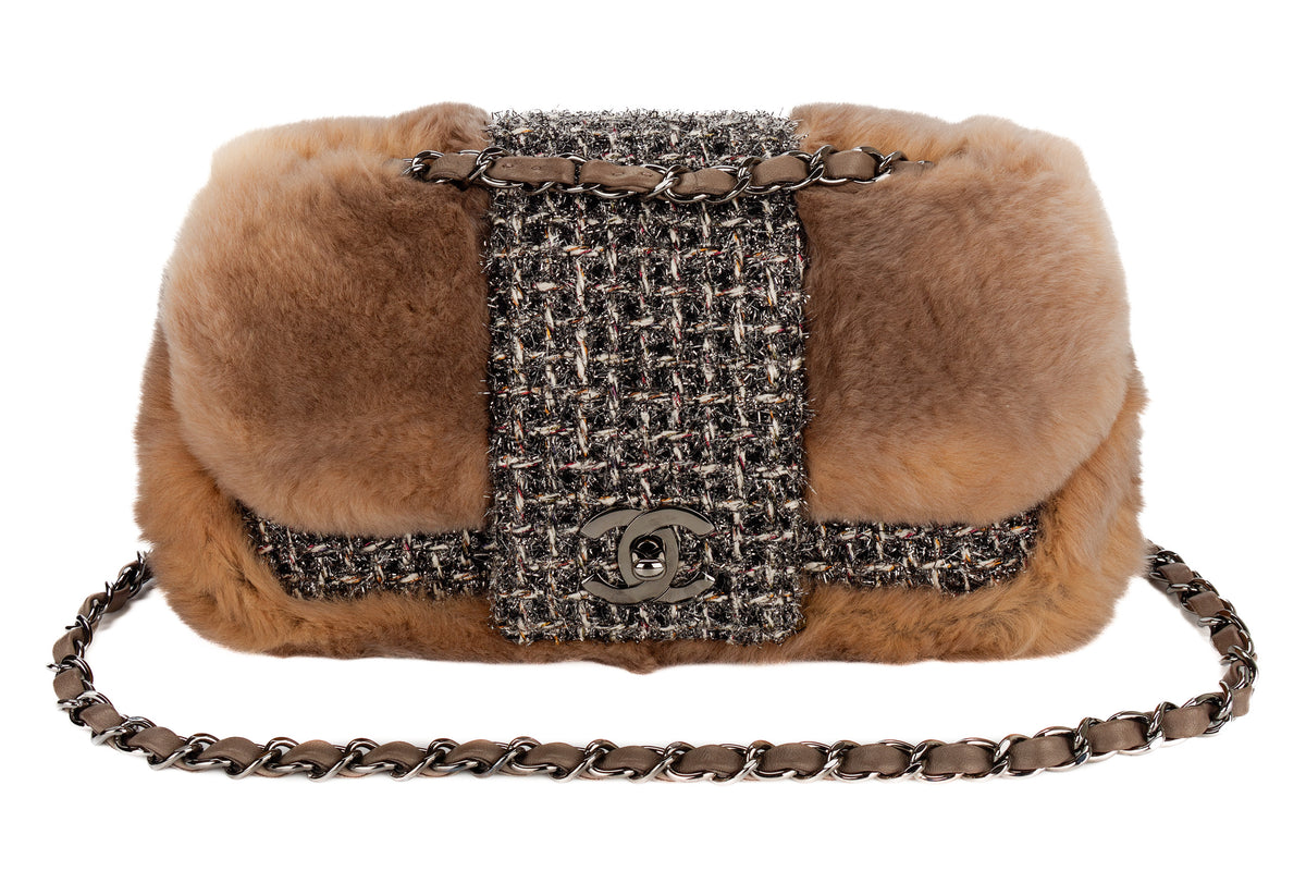 Chanel Bag Mink Fur Tweed Silver Hardware - view 8