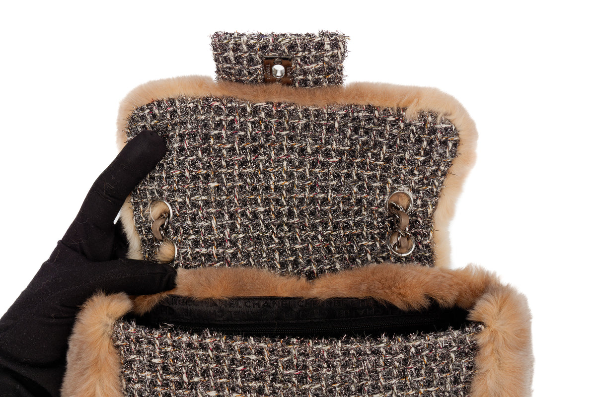 Chanel Bag Mink Fur Tweed Silver Hardware - view 9
