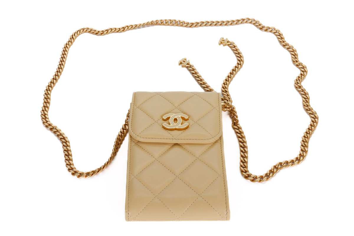 Chanel Bag Phone Holder Chain Cream Lambskin Gold Hardware - view 10
