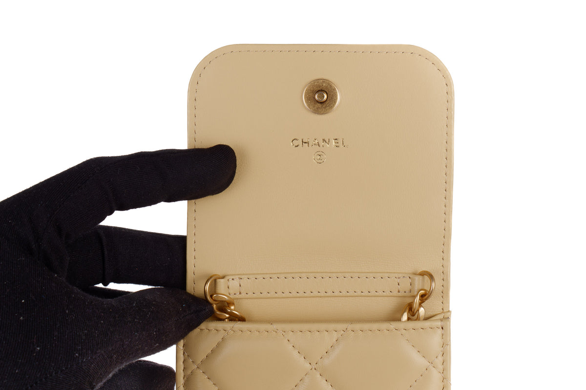Chanel Bag Phone Holder Chain Cream Lambskin Gold Hardware - view 8