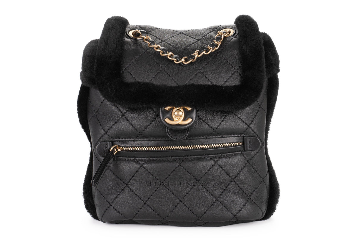 Chanel Backpack Quilted Cc Black Shearling & Lambskin - view 1