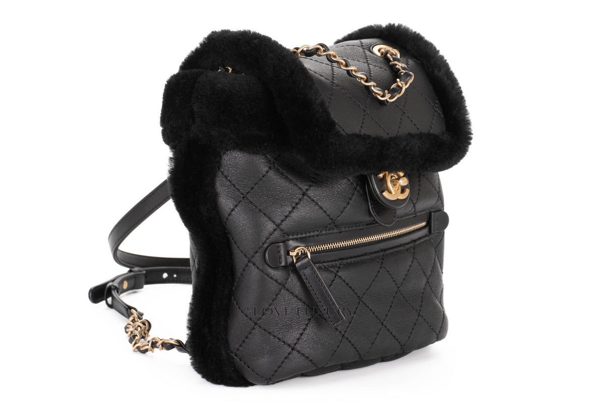 Chanel Backpack Quilted Cc Black Shearling & Lambskin - view 2