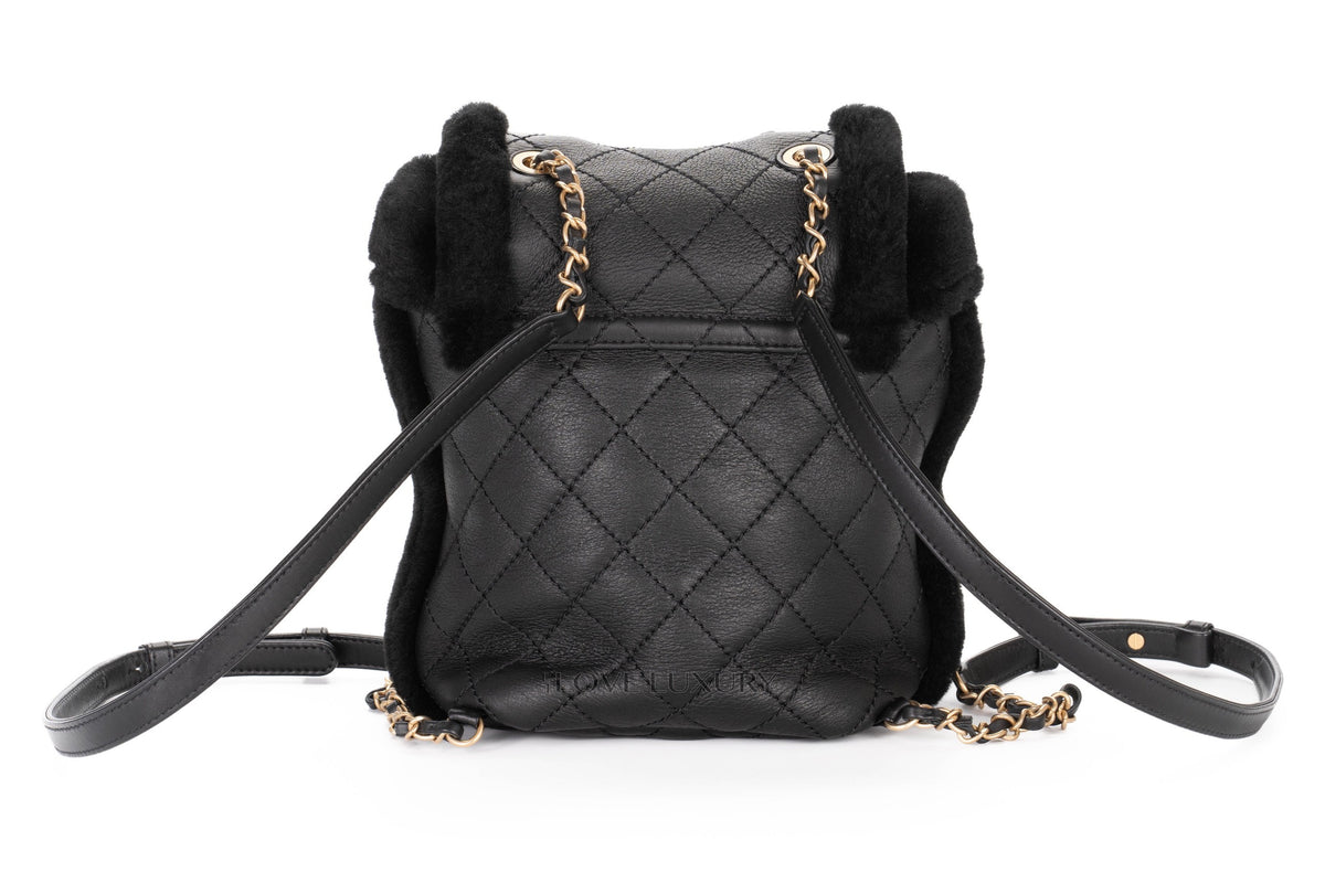 Chanel Backpack Quilted Cc Black Shearling & Lambskin - view 3