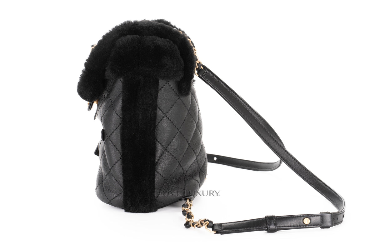 Chanel Backpack Quilted Cc Black Shearling & Lambskin - view 4