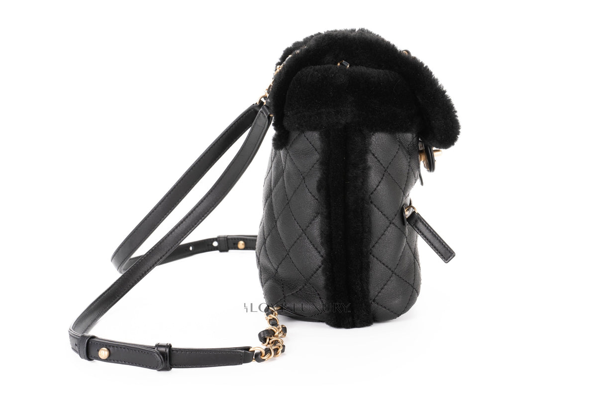 Chanel Backpack Quilted Cc Black Shearling & Lambskin - view 5