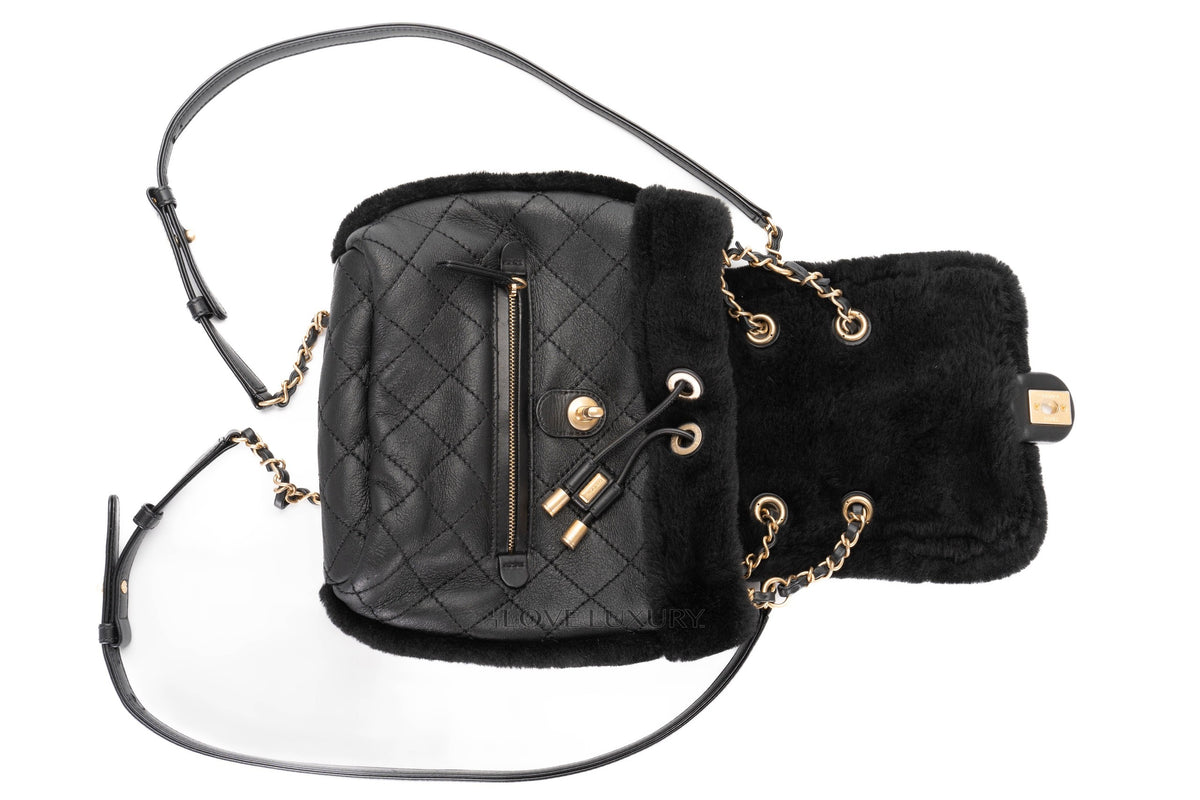 Chanel Backpack Quilted Cc Black Shearling & Lambskin - view 8