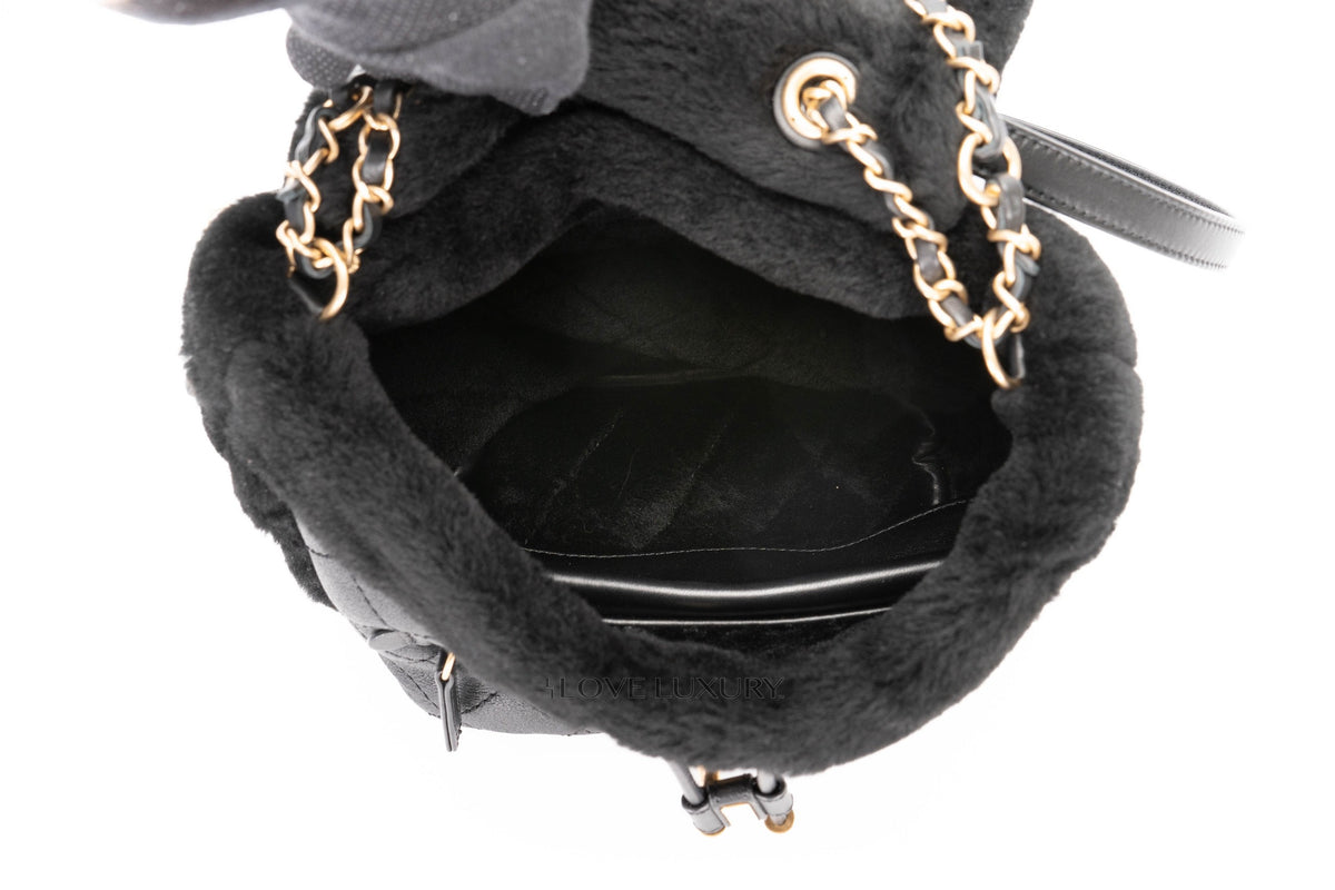 Chanel Backpack Quilted Cc Black Shearling & Lambskin - view 9