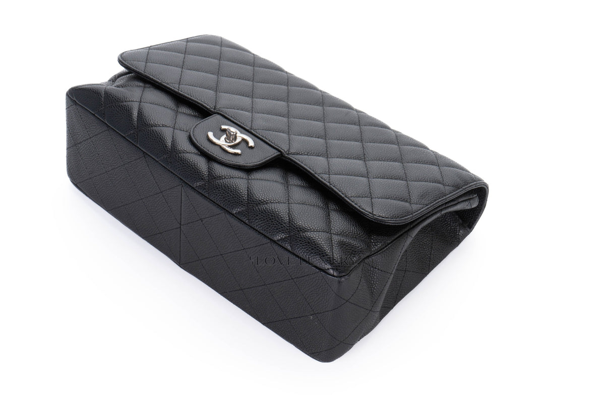 Chanel Single Flap Black Caviar Silver Hardware - view 12