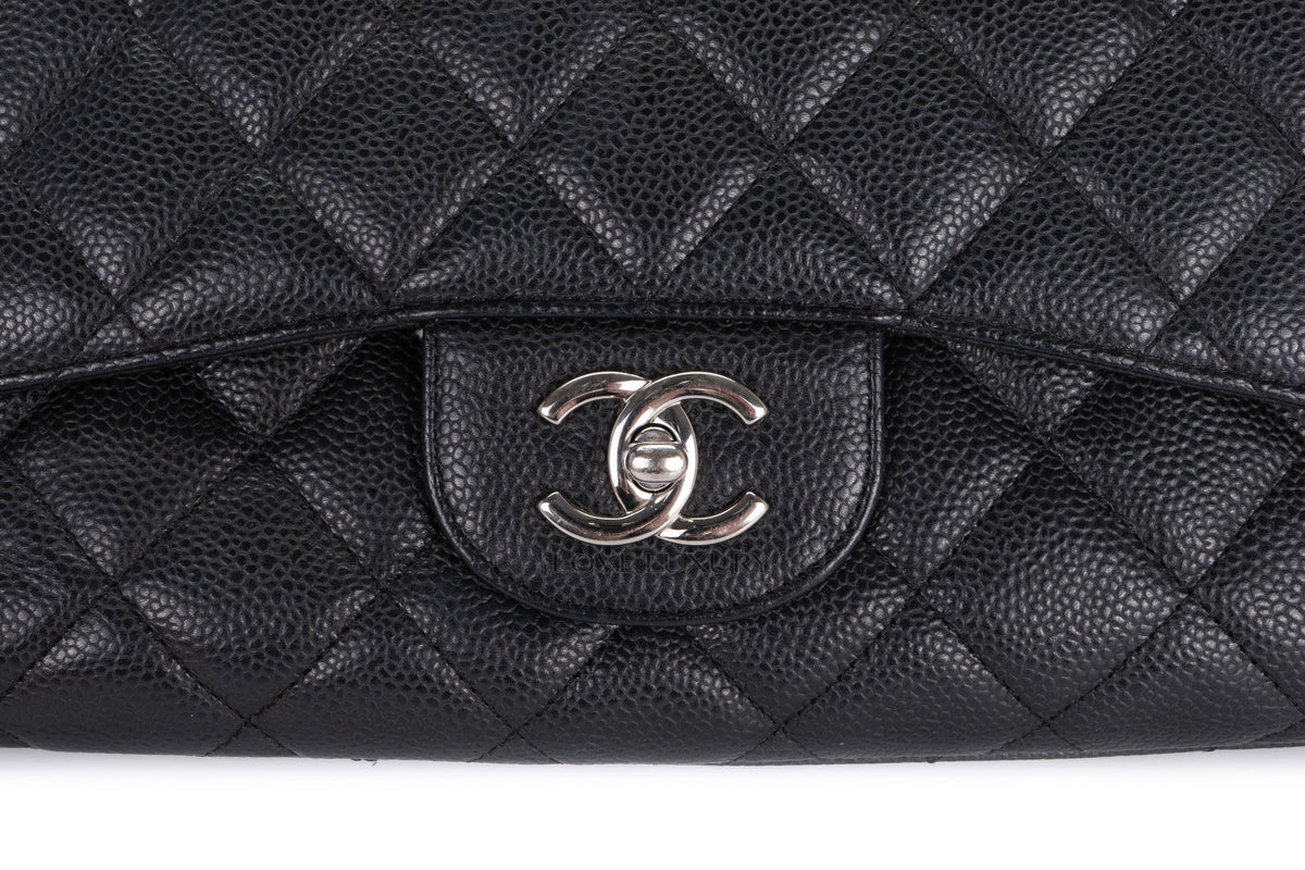 Chanel Single Flap Black Caviar Silver Hardware - view 7