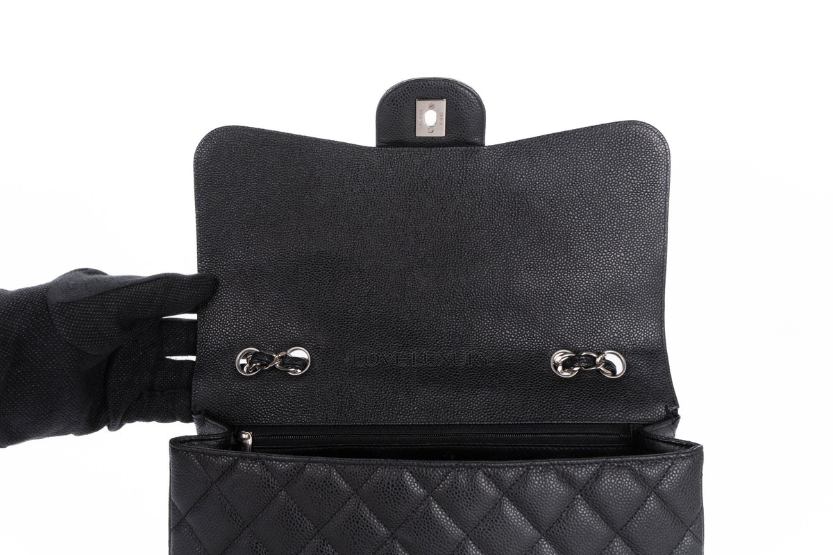 Chanel Single Flap Black Caviar Silver Hardware - view 8