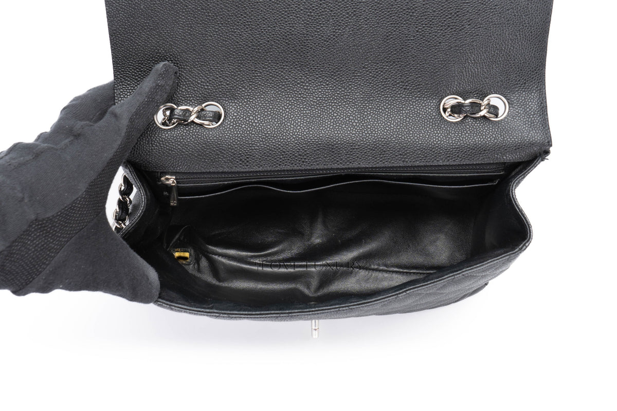 Chanel Single Flap Black Caviar Silver Hardware - view 9