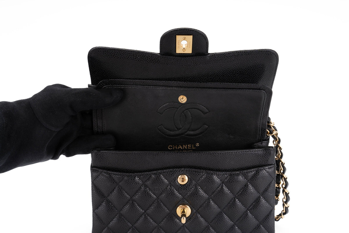 Chanel Small Classic Flap Black Black Interior Caviar Gold Hardware - view 10