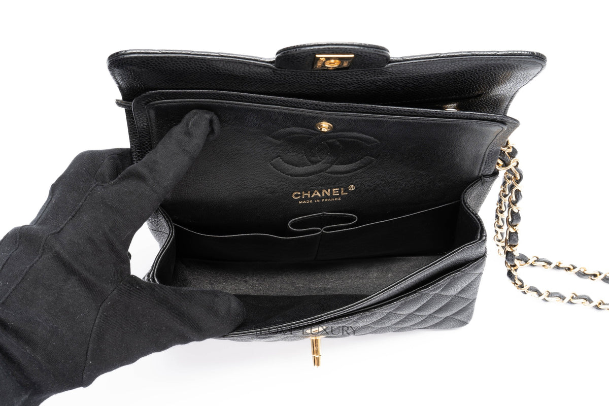 Chanel Small Classic Flap Black Black Interior Caviar Gold Hardware - view 11