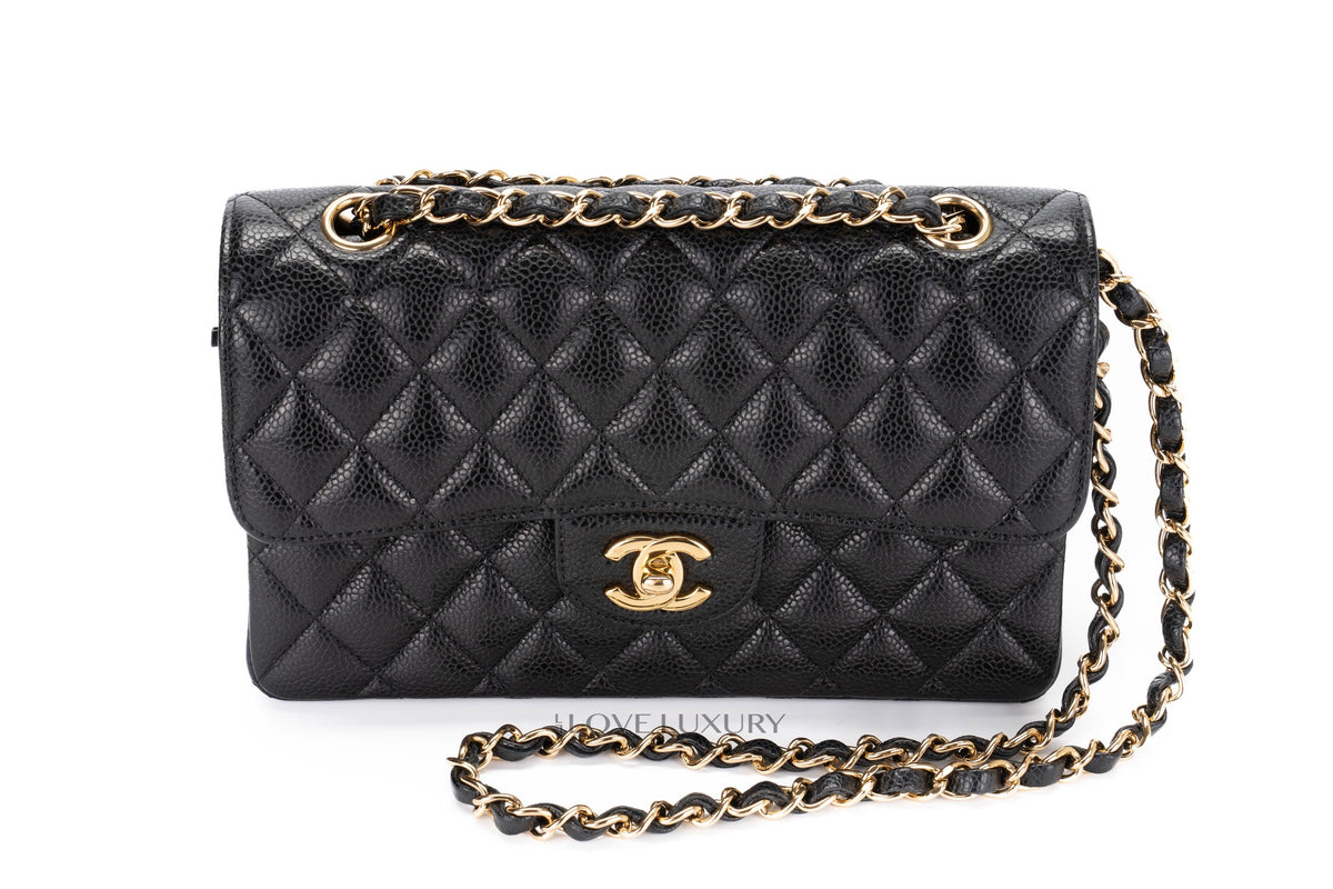 Chanel Small Classic Flap Black Black Interior Caviar Gold Hardware - view 12