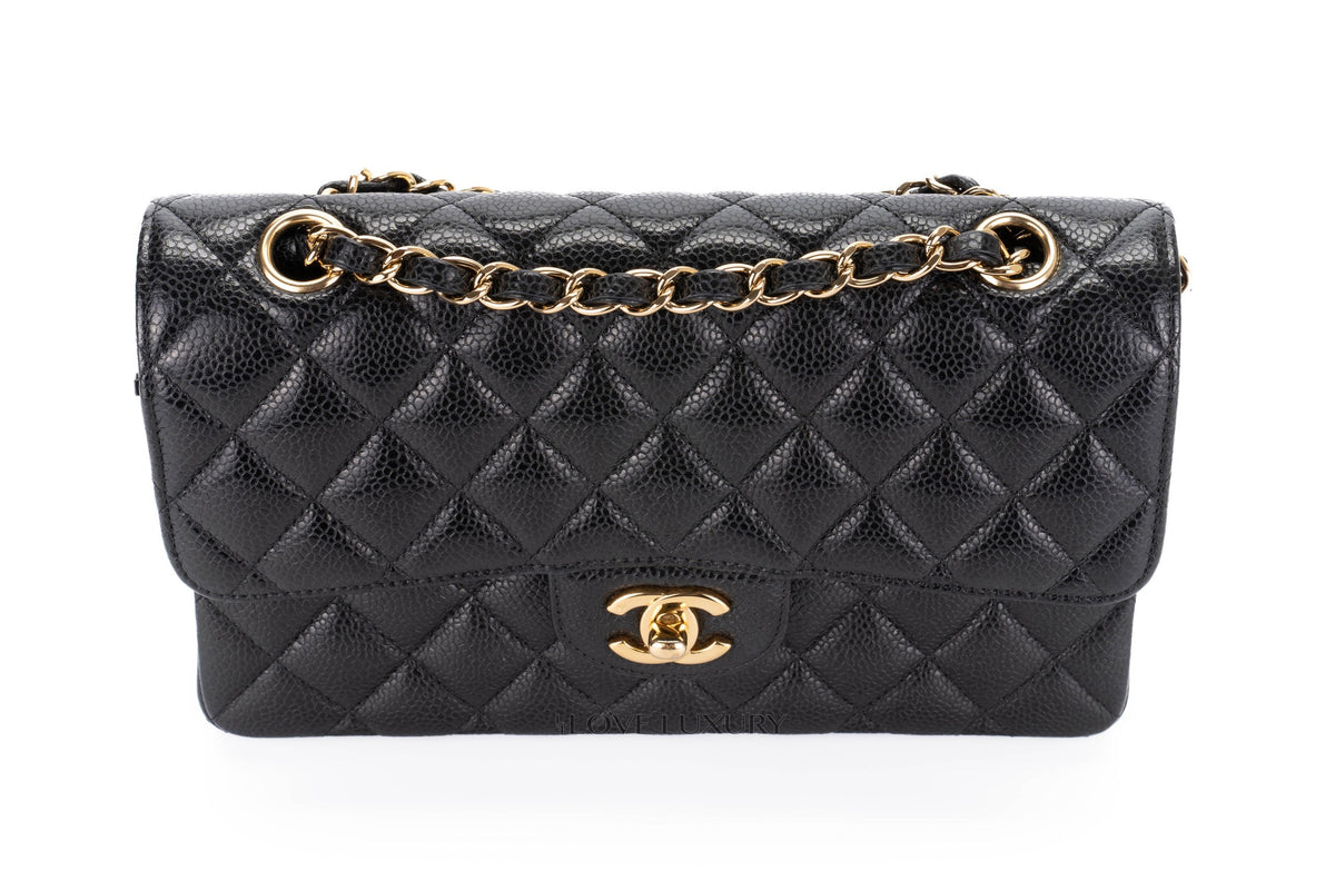 Chanel Small Classic Flap Black Black Interior Caviar Gold Hardware - view 8