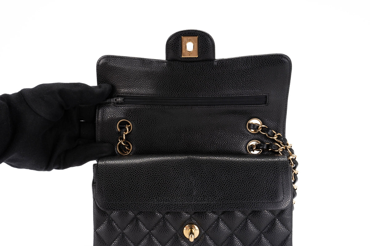 Chanel Small Classic Flap Black Black Interior Caviar Gold Hardware - view 9