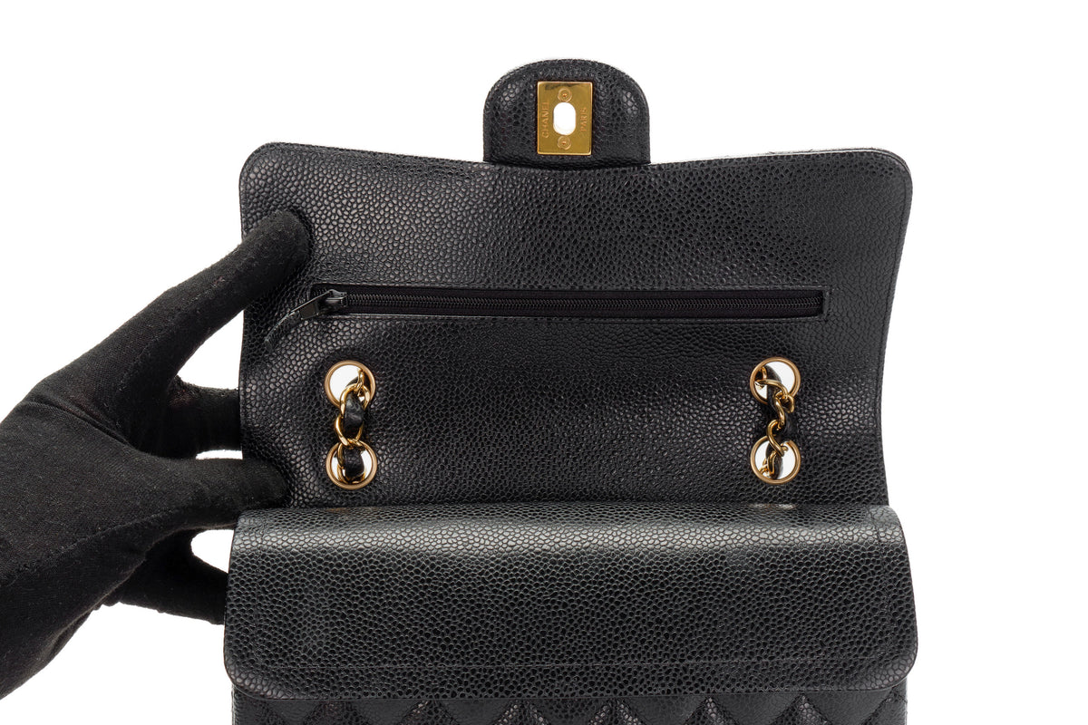 Chanel Small Classic Flap Black Caviar Gold Hardware - view 9