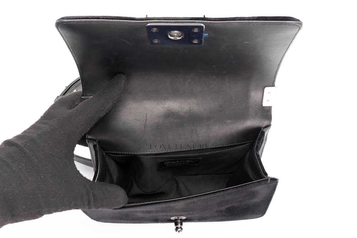 Chanel Small Boy Black Velvet Silver Hardware - view 11