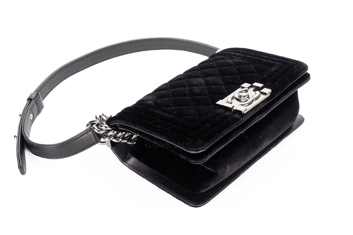 Chanel Small Boy Black Velvet Silver Hardware - view 12