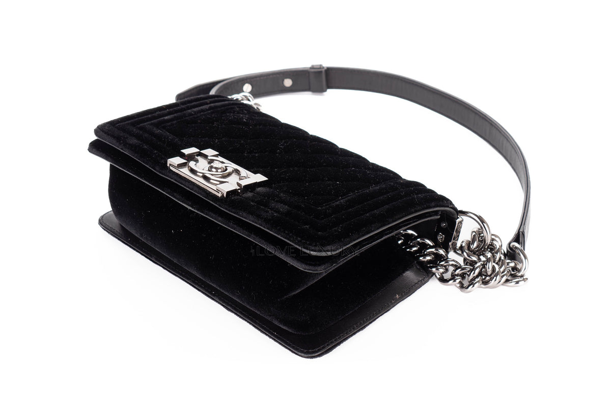 Chanel Small Boy Black Velvet Silver Hardware - view 13