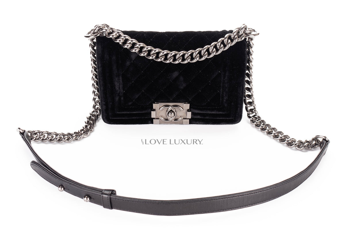 Chanel Small Boy Black Velvet Silver Hardware - view 8
