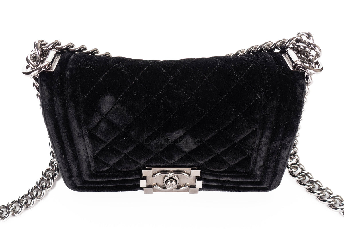Chanel Small Boy Black Velvet Silver Hardware - view 9