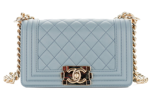 Chanel Small Boy Light Blue Lambskin Champagne Hardware - view 1