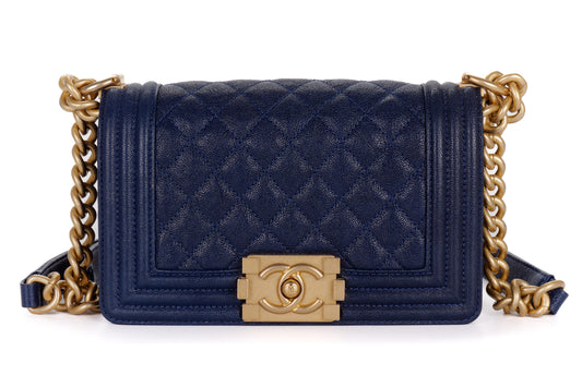 Chanel Small Boy Navy Caviar Light Gold Hardware - view 1
