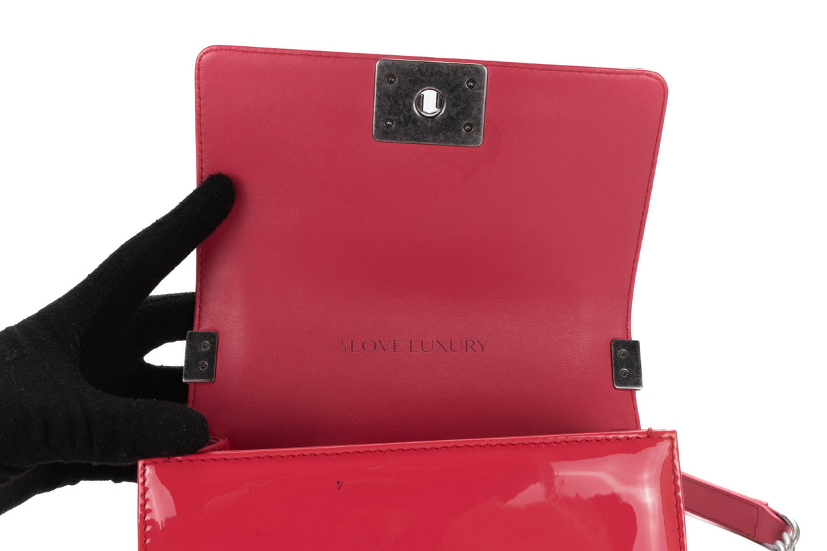 Chanel Small Boy Pink Patent Silver Hardware - view 10