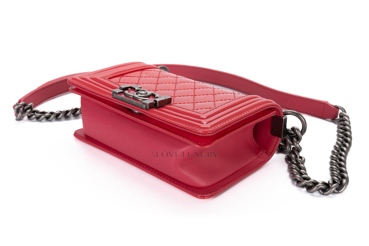 Chanel Small Boy Pink Patent Silver Hardware - view 13