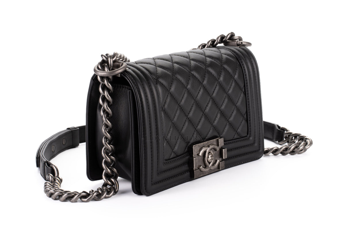 Chanel Small Boy Black Lambskin Aged Silver Hardware - view 2