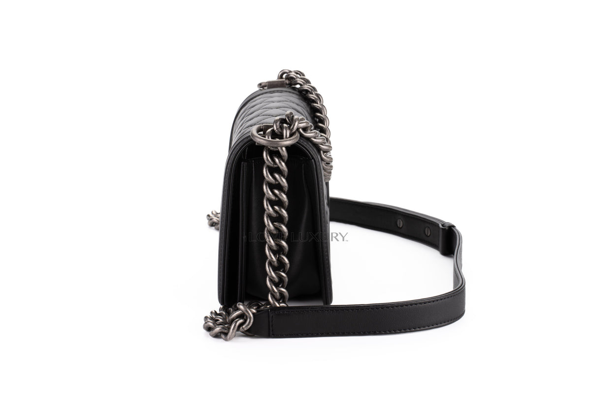 Chanel Small Boy Black Lambskin Aged Silver Hardware - view 4