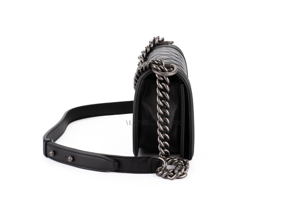 Chanel Small Boy Black Lambskin Aged Silver Hardware - view 5