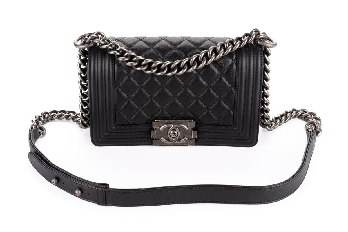 Chanel Small Boy Black Lambskin Aged Silver Hardware - view 8