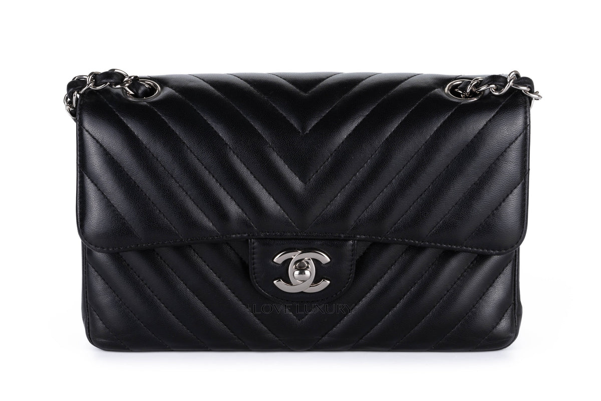 Chanel Small Classic Flap Chevron Black Lambskin Silver Hardware - view 1