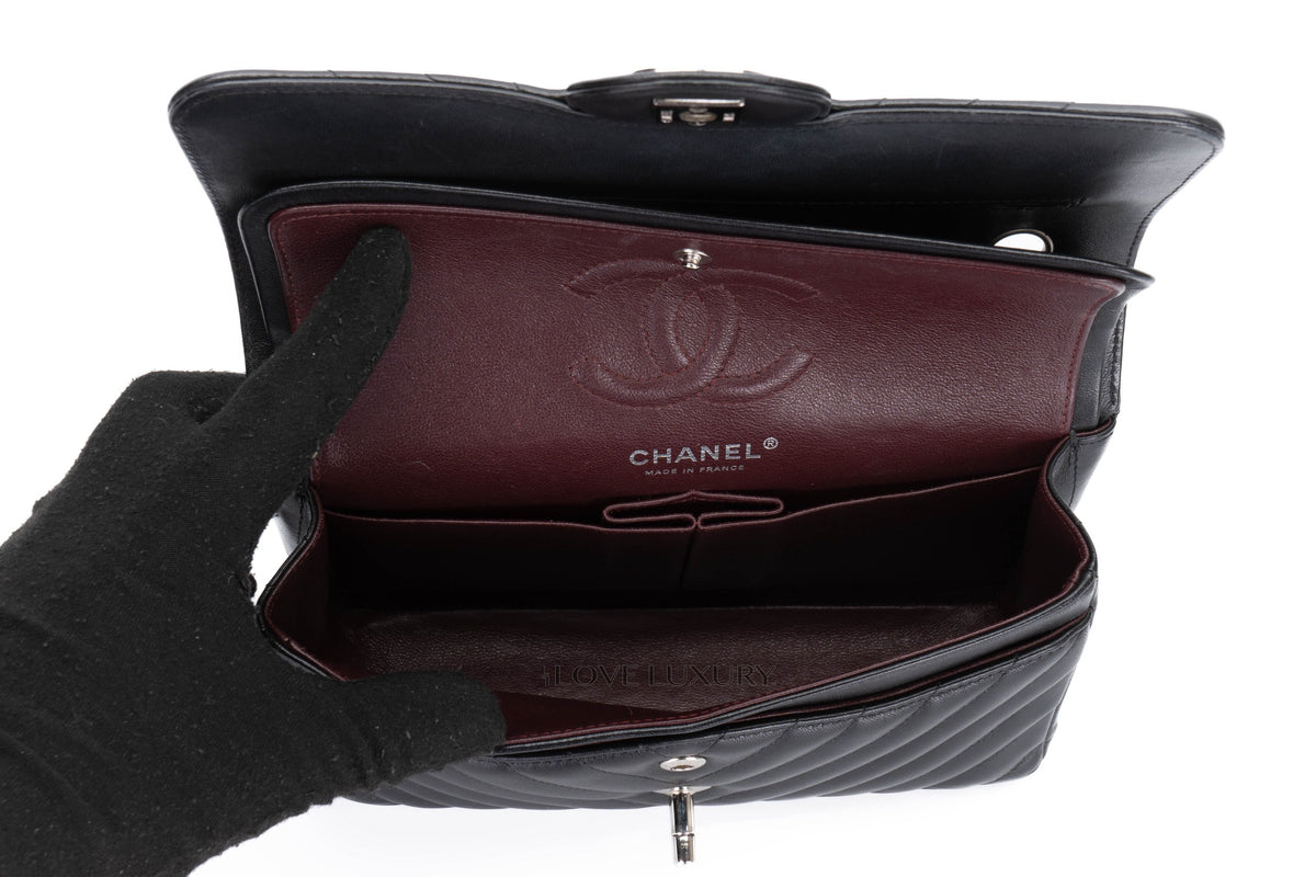 Chanel Small Classic Flap Chevron Black Lambskin Silver Hardware - view 11