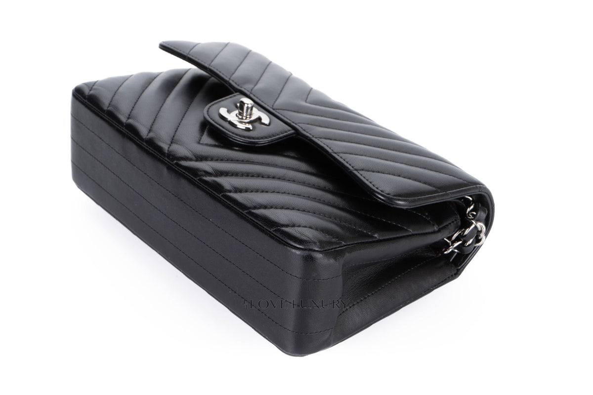 Chanel Small Classic Flap Chevron Black Lambskin Silver Hardware - view 13