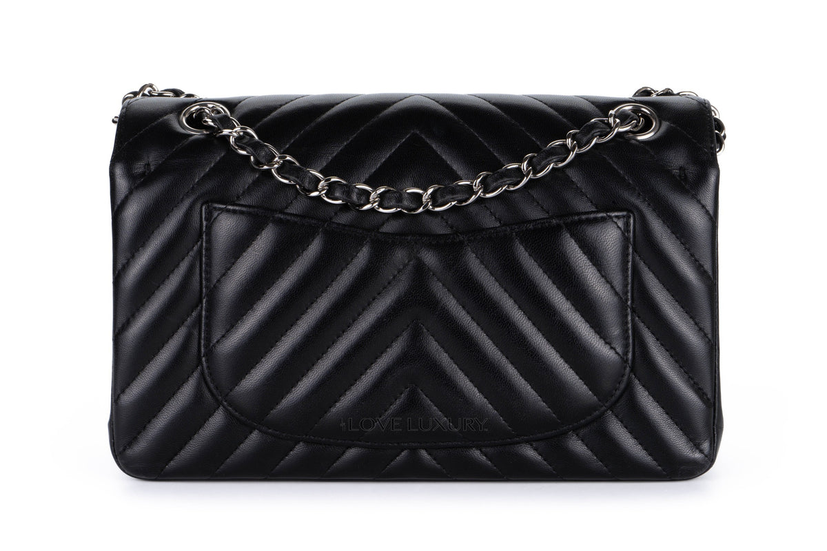Chanel Small Classic Flap Chevron Black Lambskin Silver Hardware - view 3