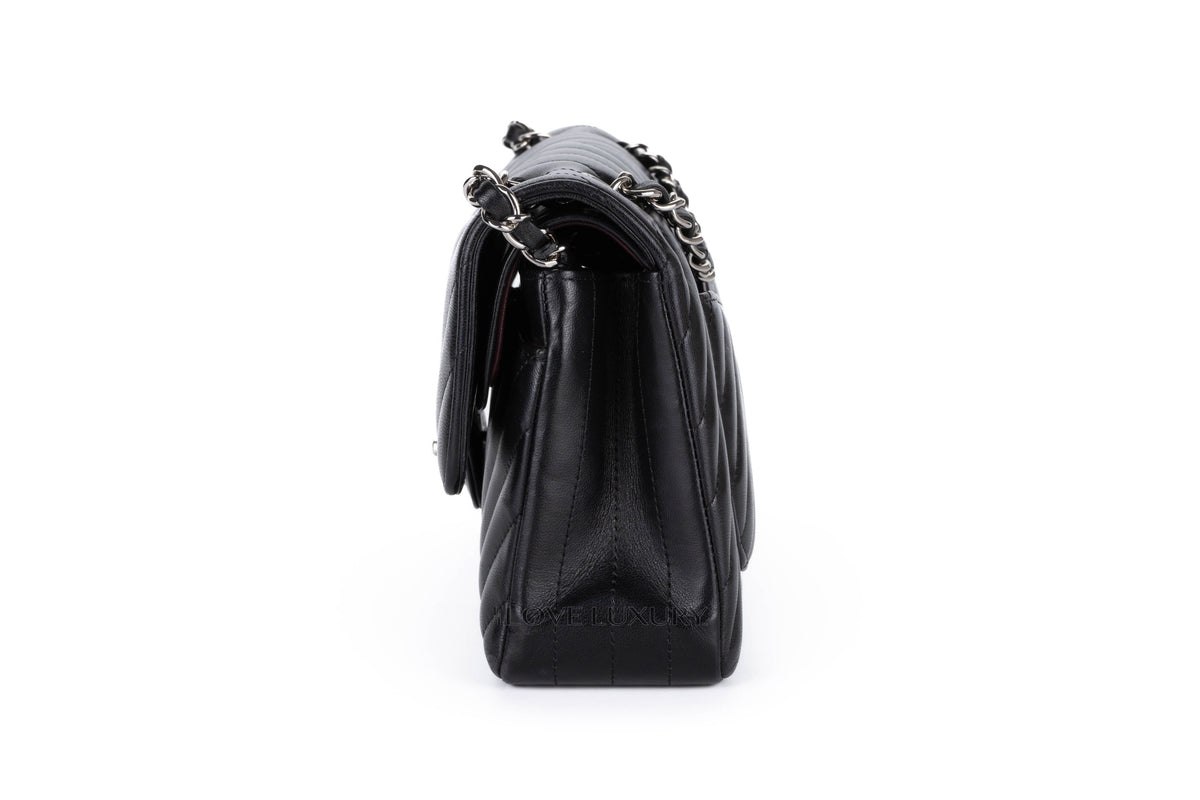 Chanel Small Classic Flap Chevron Black Lambskin Silver Hardware - view 4