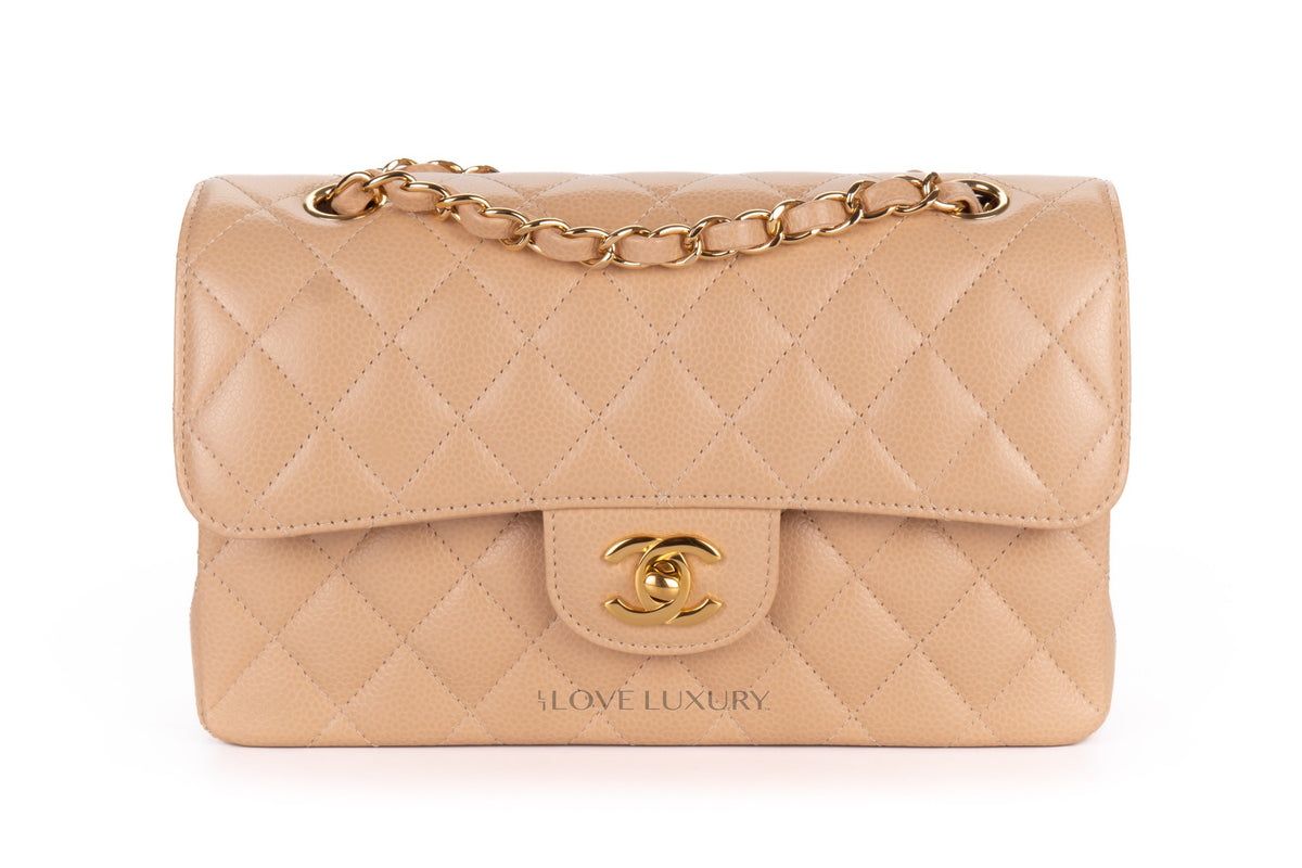 Chanel Small Classic Flap Beige Claire Caviar Gold Hardware - view 1