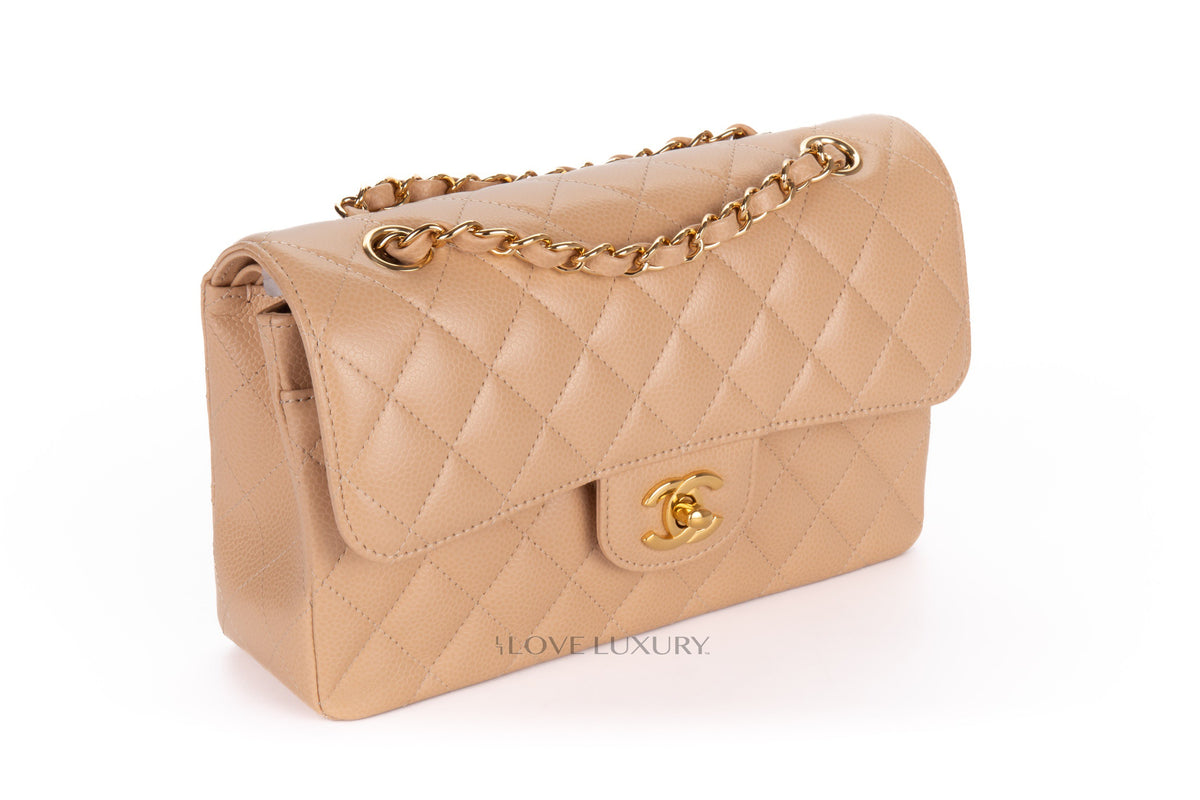 Chanel Small Classic Flap Beige Claire Caviar Gold Hardware - view 2