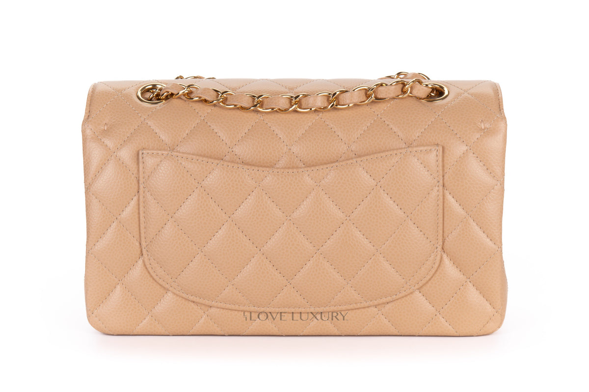 Chanel Small Classic Flap Beige Claire Caviar Gold Hardware - view 3