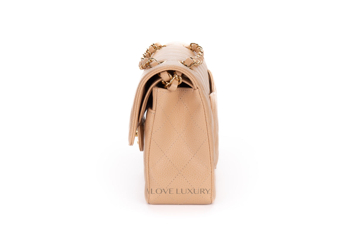 Chanel Small Classic Flap Beige Claire Caviar Gold Hardware - view 4