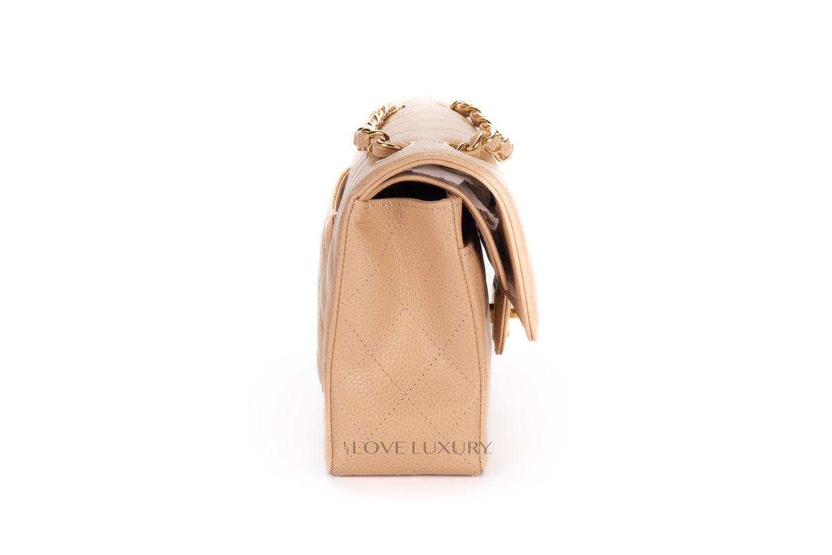 Chanel Small Classic Flap Beige Claire Caviar Gold Hardware - view 5