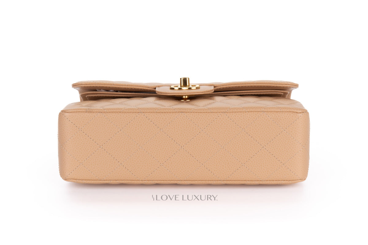 Chanel Small Classic Flap Beige Claire Caviar Gold Hardware - view 6